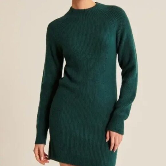 NWOT Abercrombie & Fitch Emerald Green Mock Neck  Sweater Knit Dress LLarge - Picture 3 of 9